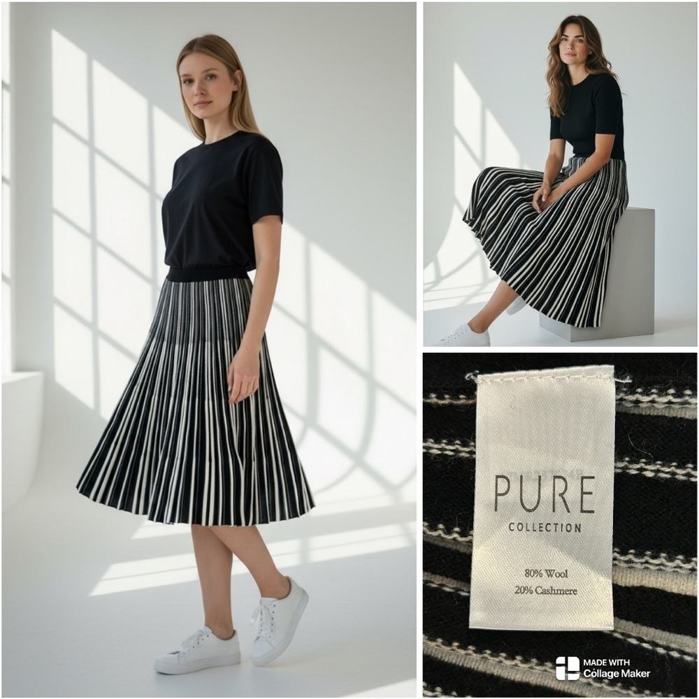 Pure Collection cashmere and wool Black and White A-Line Skirt